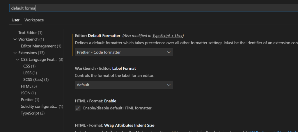 prettier as default formatter